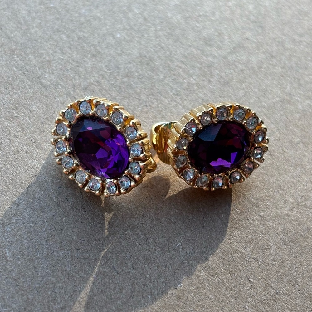 Christian Dior Amethyst Gold Plated Clip On Earrings Authentic Vintage - Picture 13 of 13